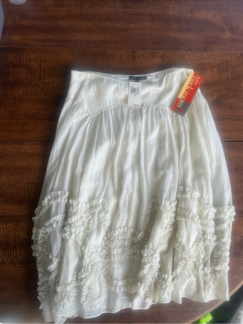 VNTG NWT David Meister Shimmer Ivory Rosette Ruffle Midi Skirt Romantic Size 10